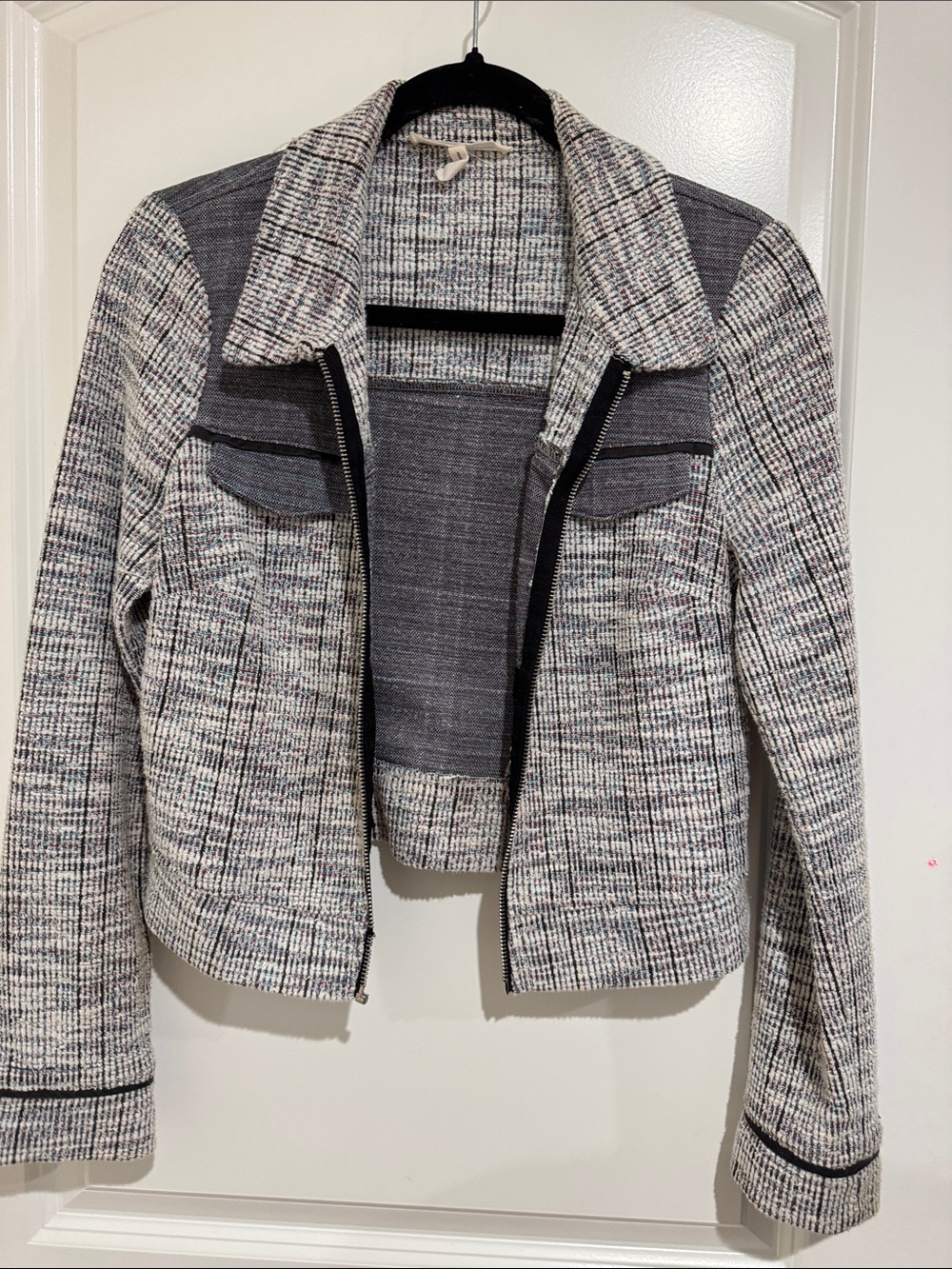 BCBGeneration Tweed Blazer in White, Black, Blue & Red